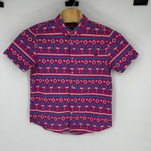 Chubbies Button-Down Shirt Short Sleeve Palm Tree Pattern Pink Turquoise L